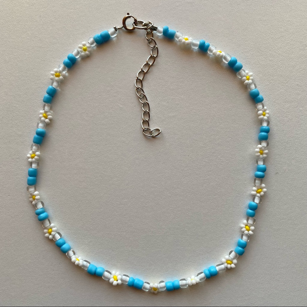 Handmade Blue Daisy Choker Necklace 20$